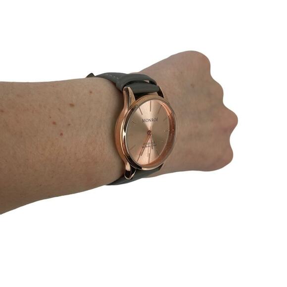 NWOT MONROE SOLÉROSE WATCH CHARCOAL LEATHER ROSE GOLD - Picture 10 of 16